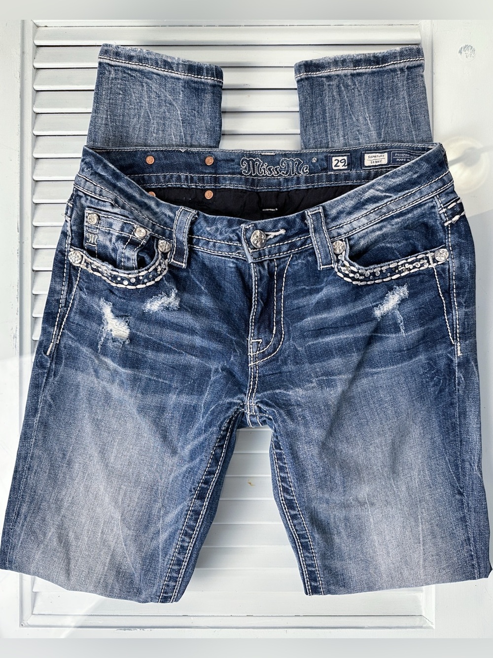 Miss Me Skinny Jeans with Embellished Pockets Size 29